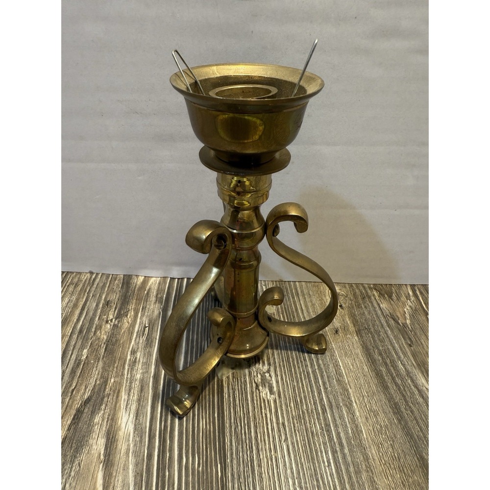 Vintage Brass Taper Candle Holder 3 Scroll Legs 6.5" Mid Century